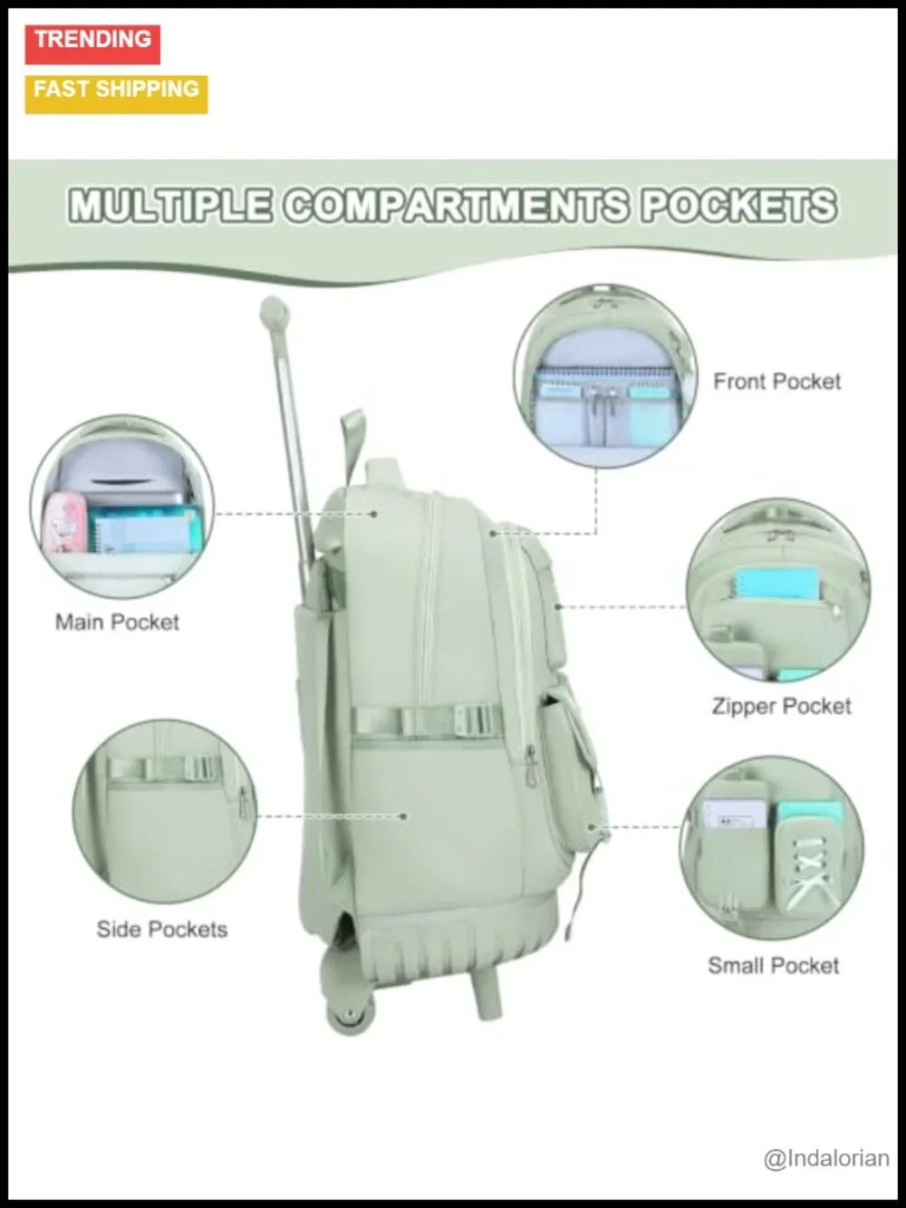 Rolling Backpack with Lunch Box & Pencil Pouch, Wheeled Bookbag for School